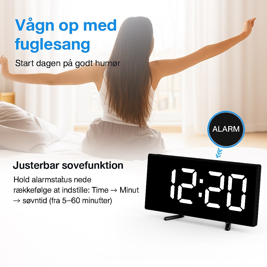Navando Digitale Wekker met Gebogen LED-Display